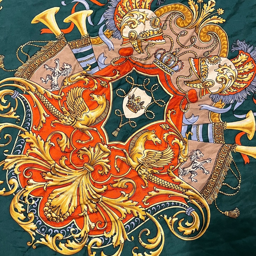 Vtg Empire Echo Scarfs Inc Silk 30”x30” Winged Horses Imperial Crown - Picture 3 of 6